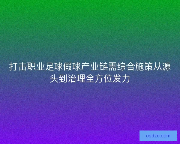 打击职业足球假球产业链需综合施策从源头到治理全方位发力