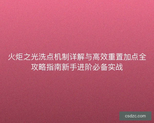 火炬之光洗点机制详解与高效重置加点全攻略指南新手进阶必备实战